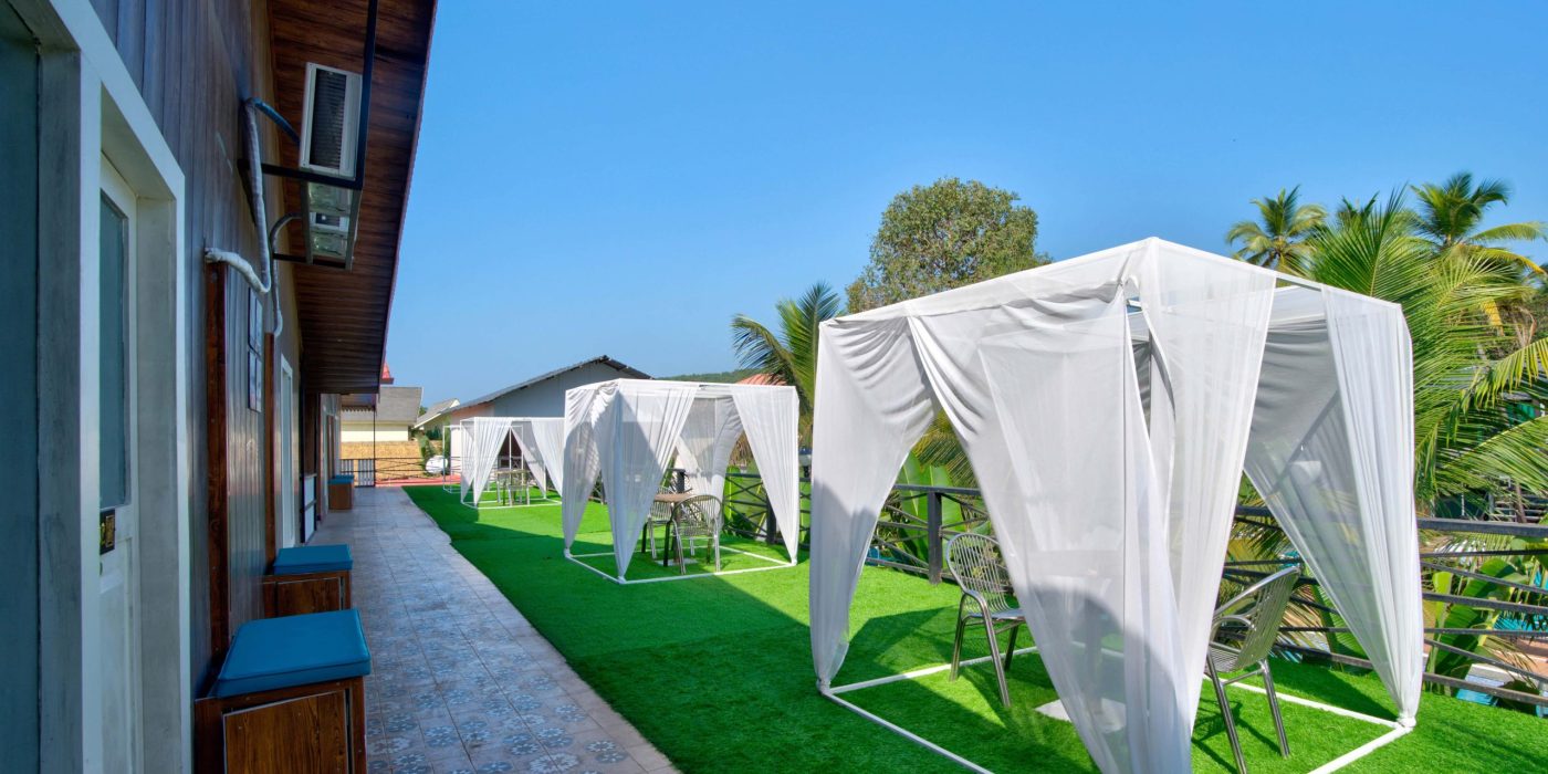 Luxury resort near Vagator Beach Goa with pool and modern tropical design