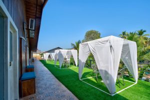 Luxury resort near Vagator Beach Goa with pool and modern tropical design